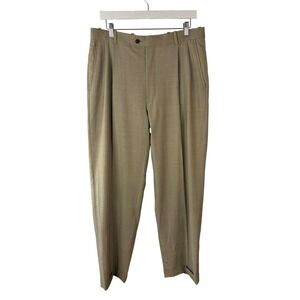 Gerald Austin Mens 34R Tan‎ Glen Plaid 100% Wool Pleated Cuffed Dress Pants